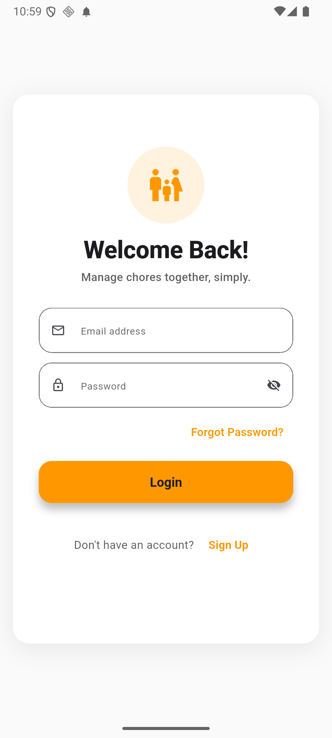 Familia Chores login screen