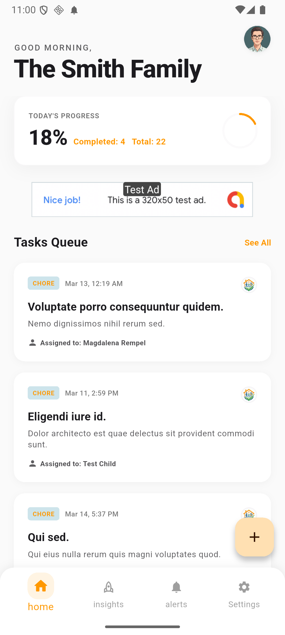 Familia Chores settings screen